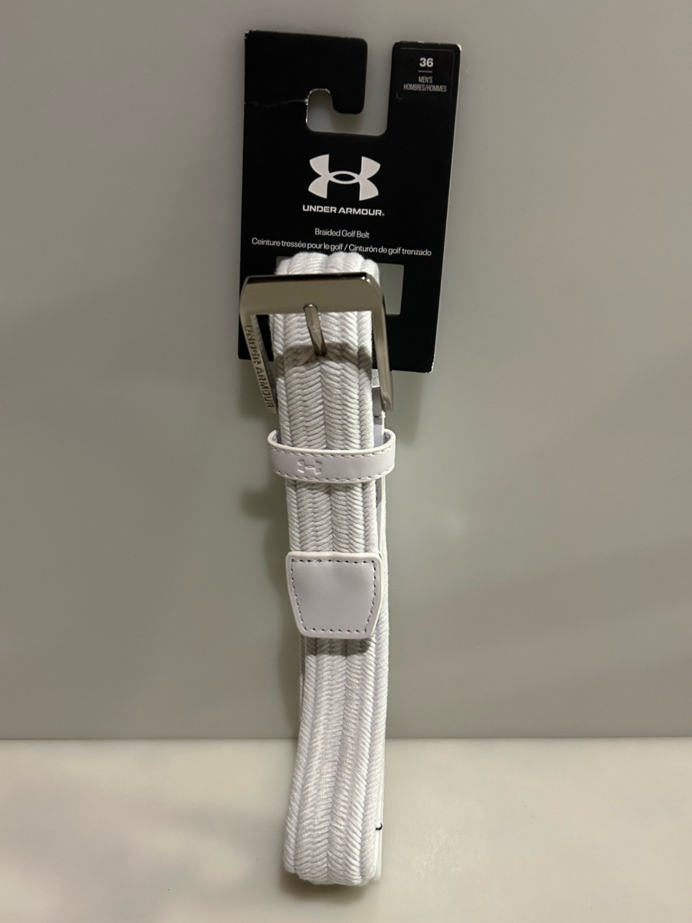 New Under Armour Men’s Braided Stretch White Golf Belt - Men's Size 36 NWT